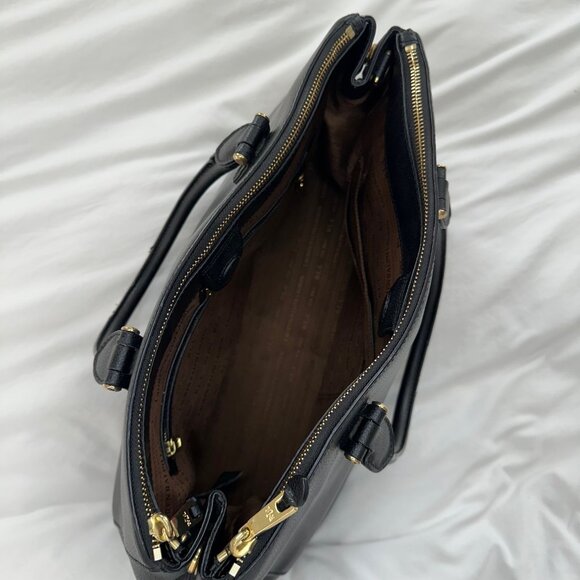 Lauren Ralph Lauren Black Leather Newbury Double Zip Satchel - Picture 10 of 15